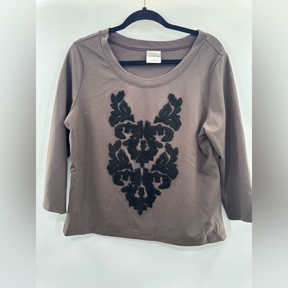 3For$20 Bedford Fair Brown/Black Large Damask Texture Print Top Size M